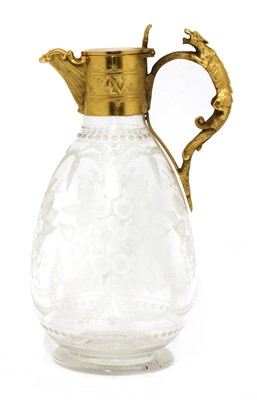 Lot 301 - A Stourbridge engraved glass claret jug