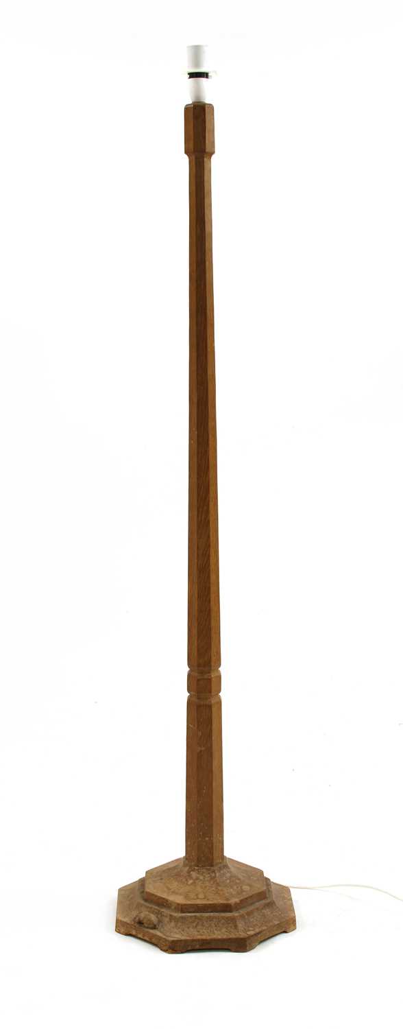 Lot 108 - A Robert 'Mouseman' Thompson oak standard lamp