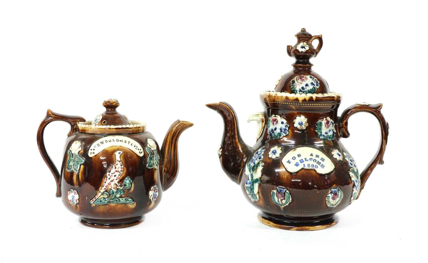Lot 86 - Two barge teapots and covers
