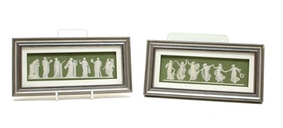 Lot 233 - A pair of Wedgwood green Jasperware plaques
