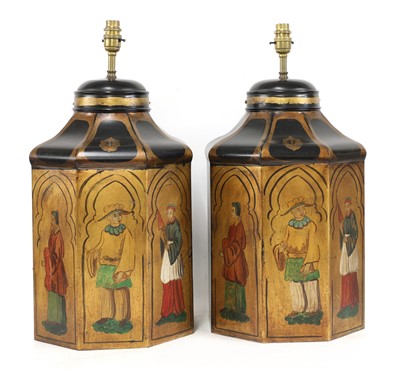 Lot 936 - A pair of painted and gilded table lamps