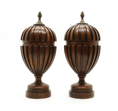 Lot 246 - A pair of Robert Adam design mahogany storage urns