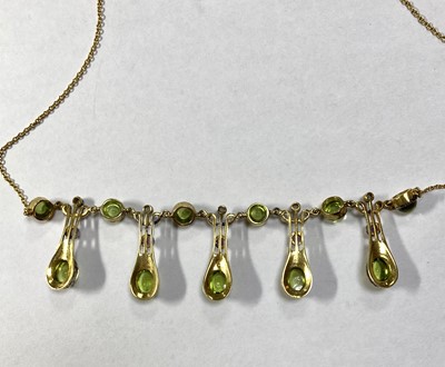 Lot 152 - A gold and silver gilt, peridot, amethyst and diamond fringe necklace