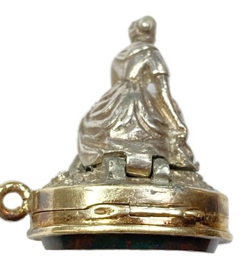 Lot 243 - An erotic hinged silver bloodstone seal