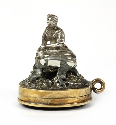 Lot 243 - An erotic hinged silver bloodstone seal