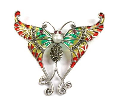 Lot 189 - A silver plique-à-jour enamel butterfly brooch/pendant