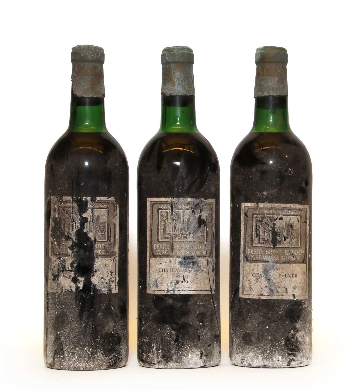 Lot 53 - Chateau Palmer, 3eme Cru Classe, Margaux, Berry Bros & Rudd bottling, 1961, three bottles