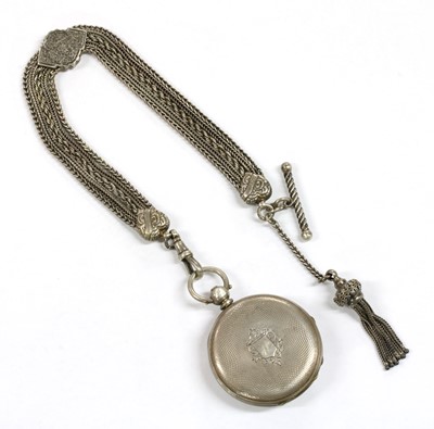 Lot 254 - A silver key wound open-faced fob watch