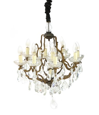 Lot 398 - An early 20th century French gilt metal and cut glass chandelier