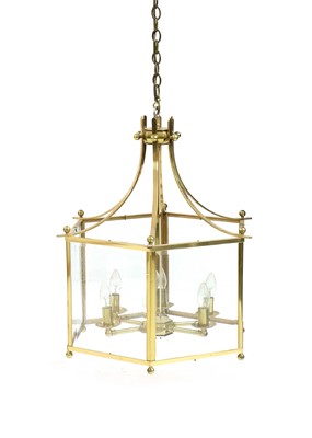 Lot 395 - A large hexagonal brass hall lantern
