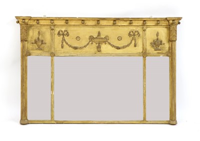 Lot 664 - A large gilt framed triple overmantle mirror