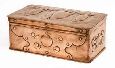 Lot 54 - A Newlyn embossed copper casket