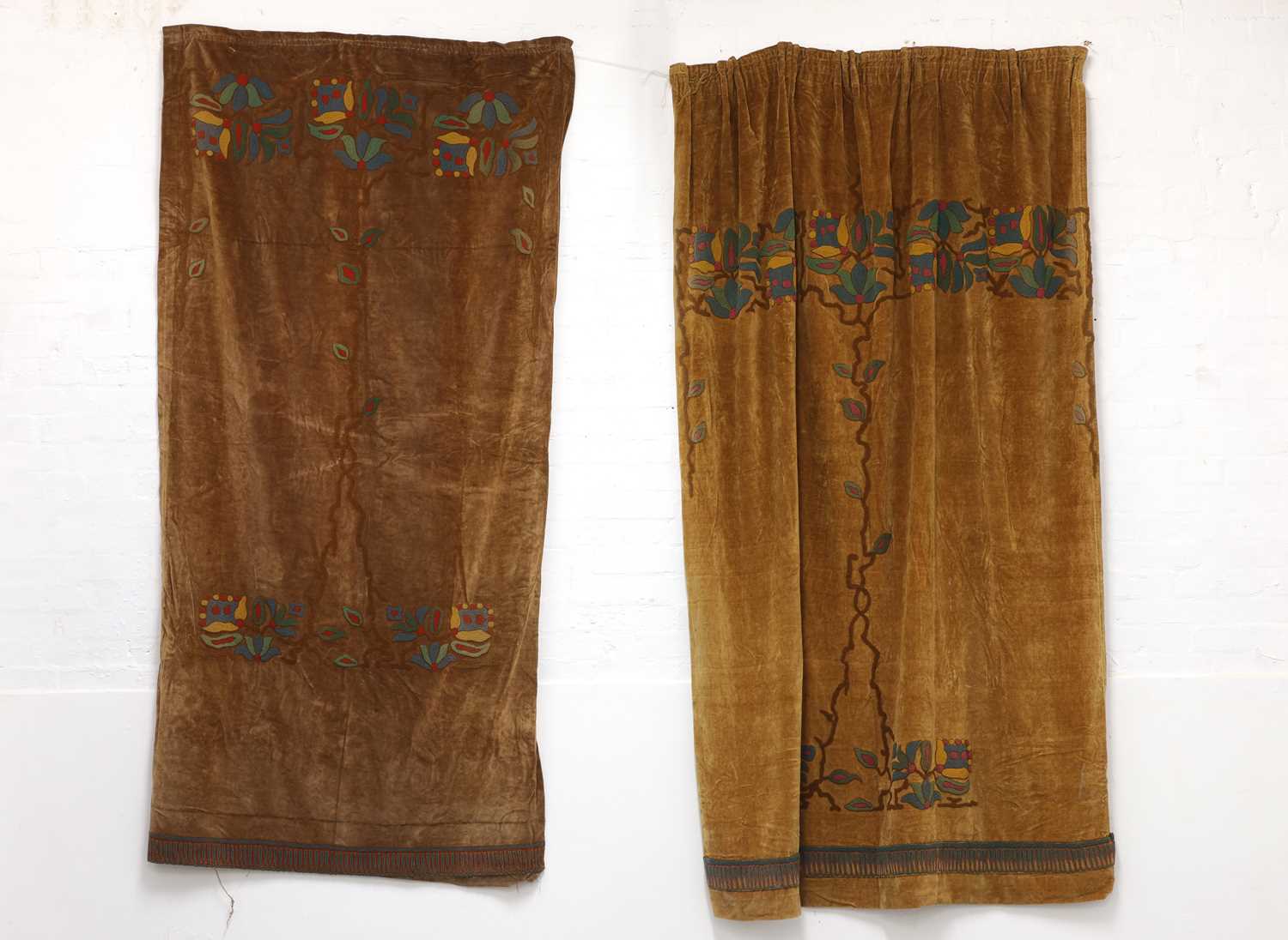 Lot 48 - Two near pairs of Arts and Crafts velvet curtains