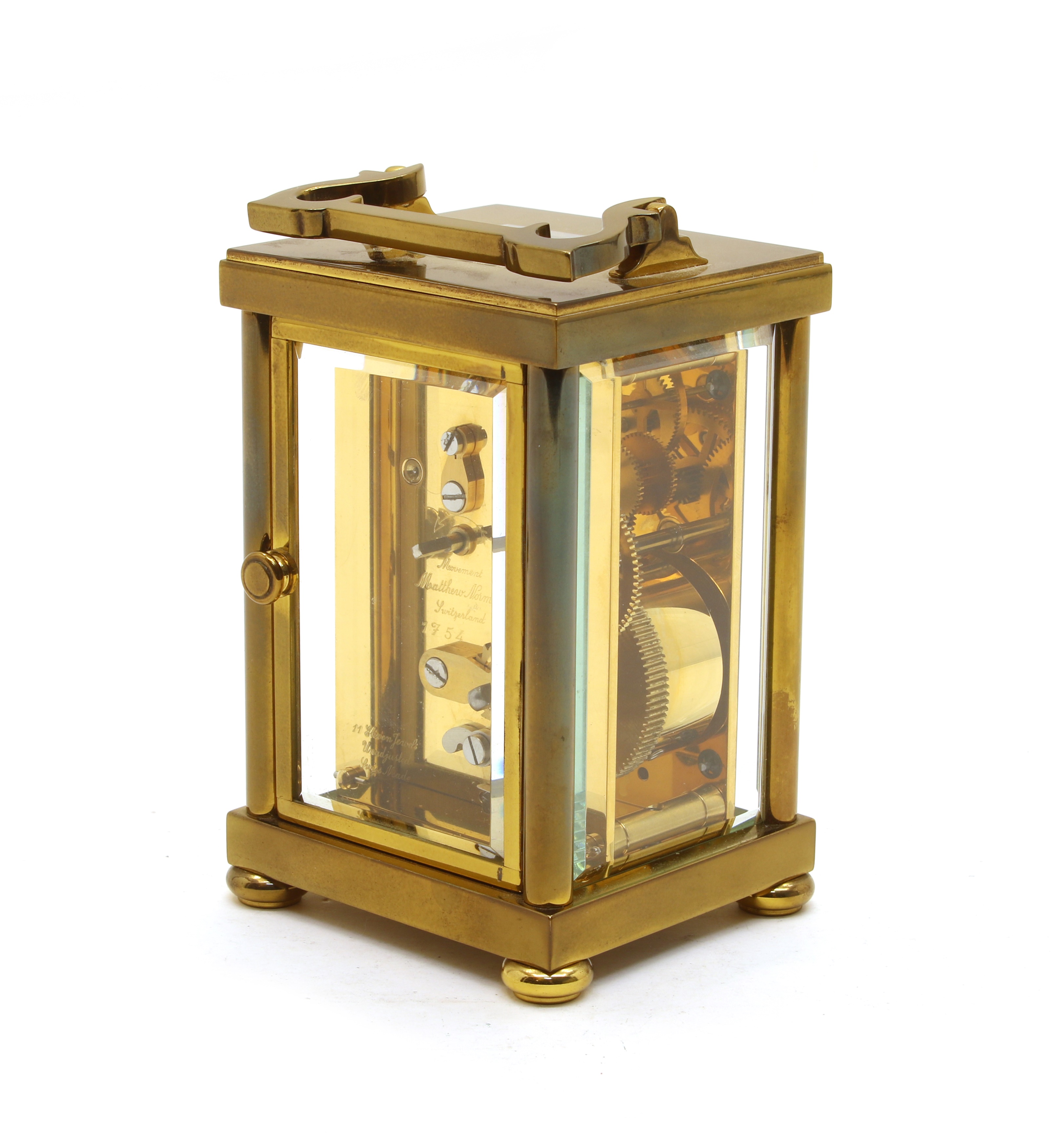 A good quality modern brass cased carriage clock, by Matthew Norman, 8-day  striking movement, with f