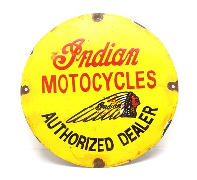 Lot 388 - An enamel sign 'Indian Motocycles, Authorised Dealer'