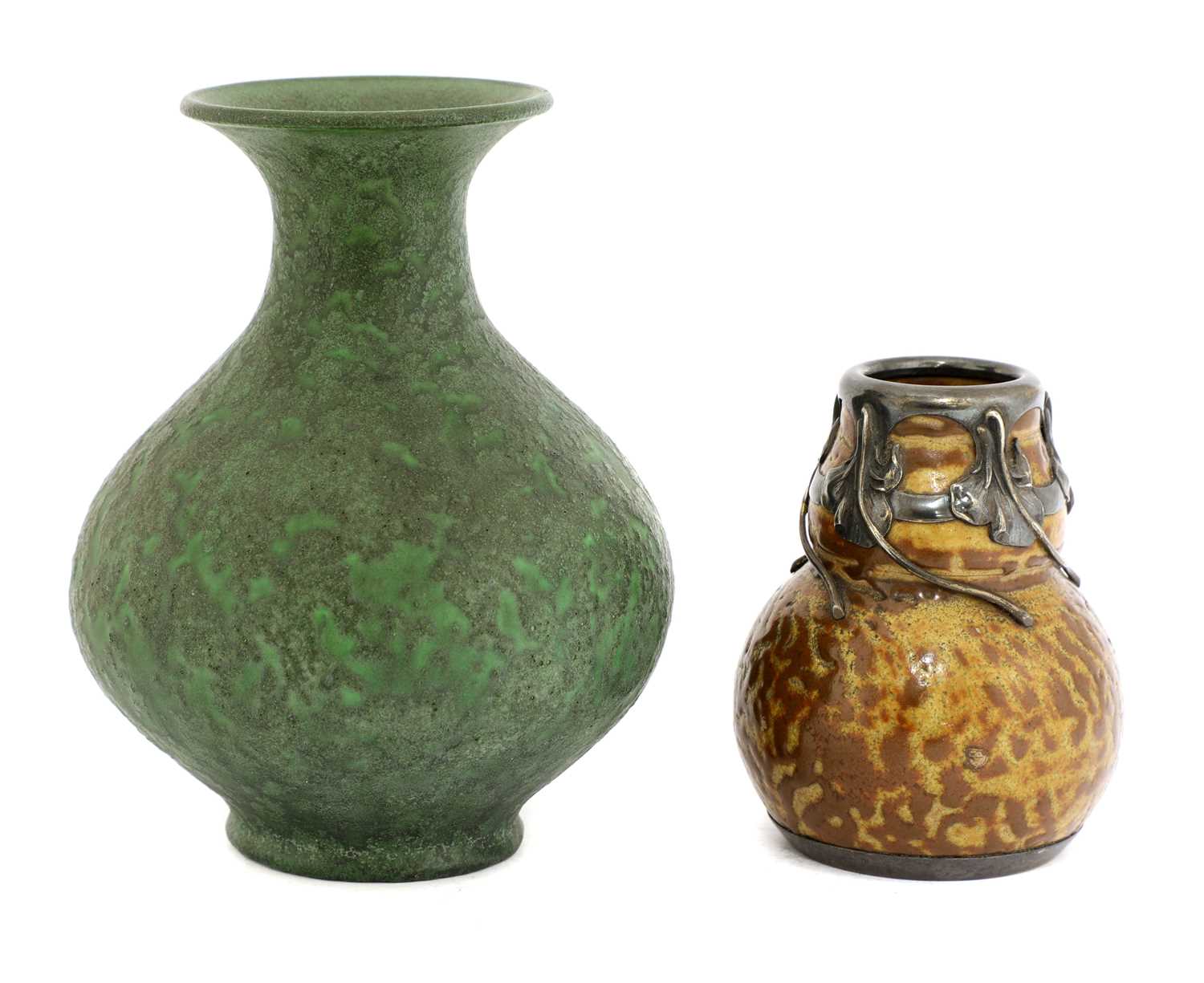 Lot 37 - A stoneware mottled green glazed vase