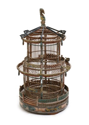 Lot 302 - A Chinese circular wooden birdcage on stand