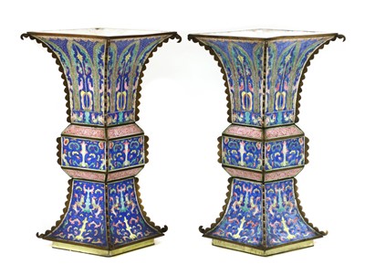 Lot 138 - A pair of Chinese Canton enamelled gu vases