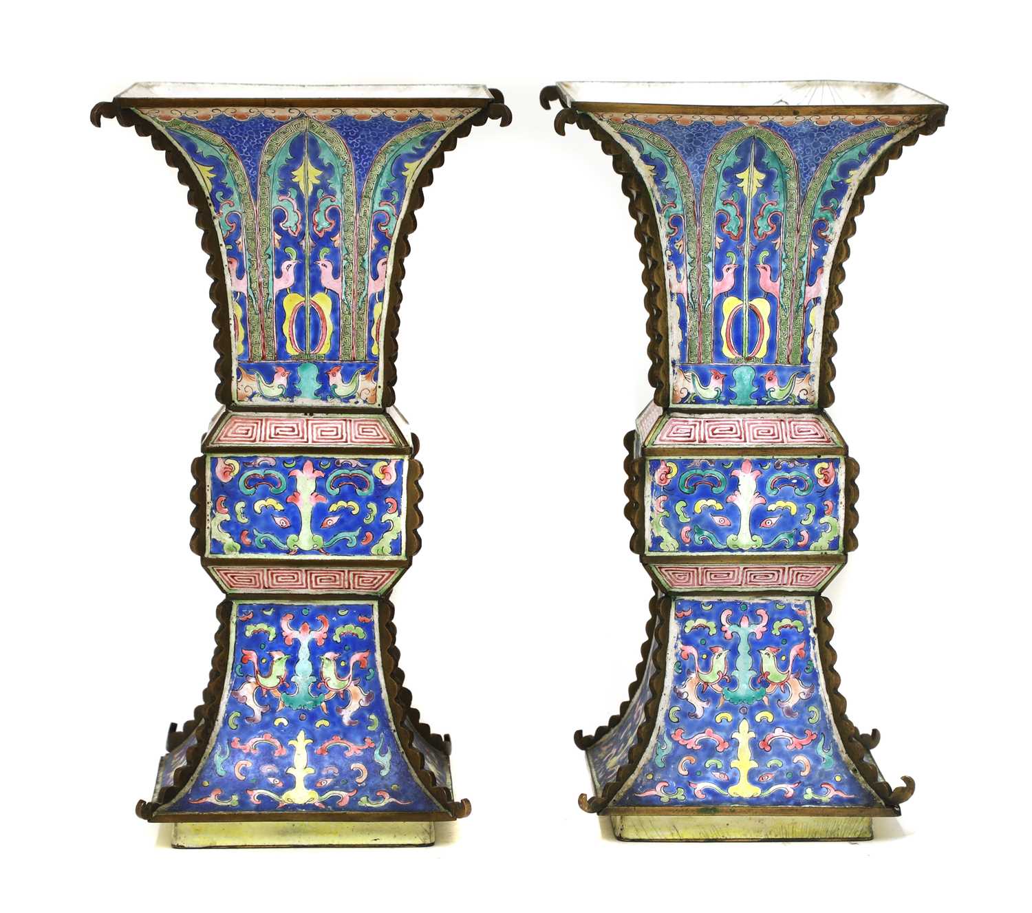 Lot 138 - A pair of Chinese Canton enamelled gu vases