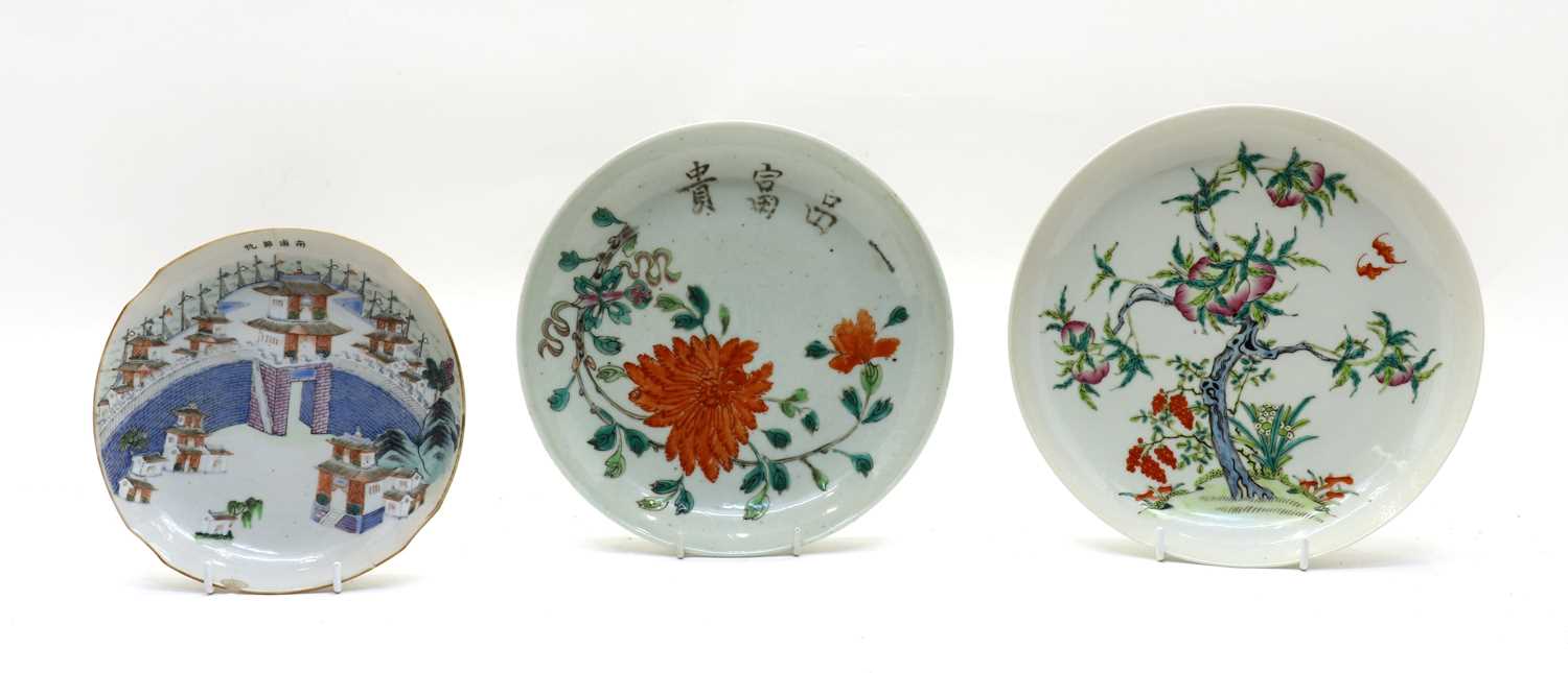 Lot 32 - Three Chinese famille rose plates