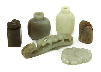 Lot 242 - A group of Chinese jades and soapstone carvings