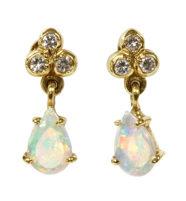 Lot 170 - A pair of 18ct gold opal and diamond earrings, by Cropp & Farr