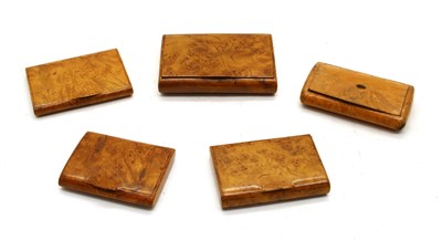 Lot 419 - Five 19th century burr wood hinged snuff boxes