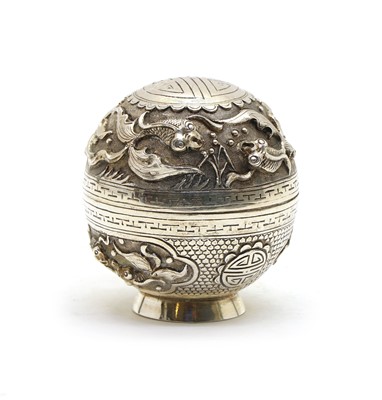Lot 50 - A small globular shaped antique Chinese silver box