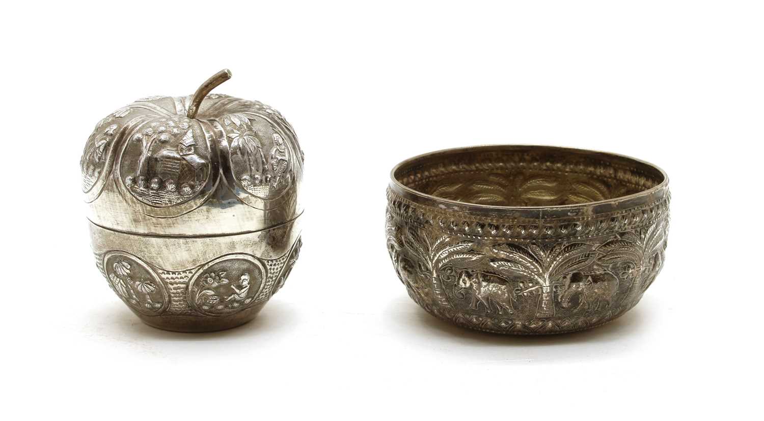 Lot 31 - A Burmese white metal box and cover