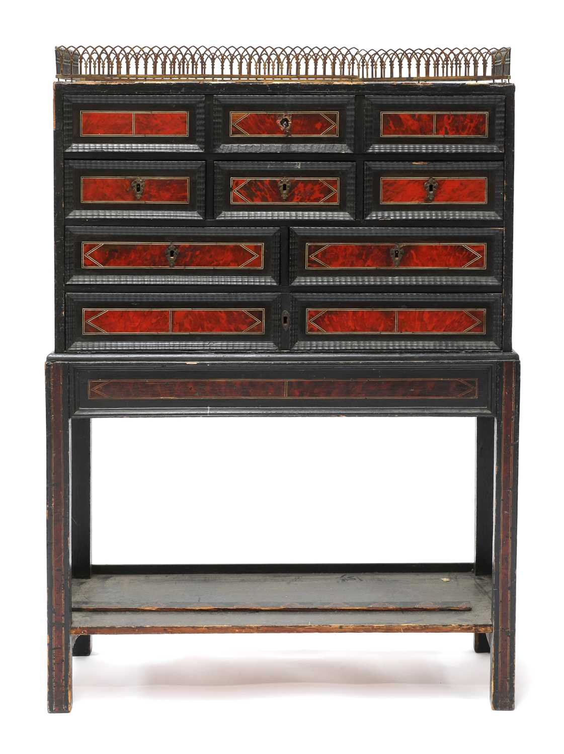 Lot 908 - An Indo-Portuguese ebony, tortoiseshell and kingwood cabinet on stand