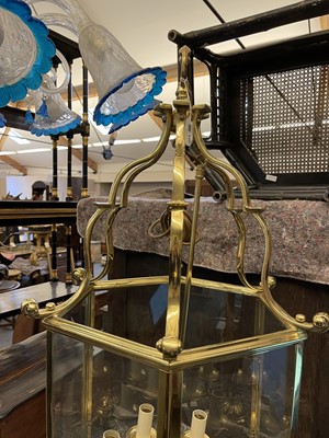 Lot 336 - An hexagonal brass hanging lantern