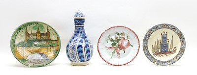 Lot 159A - A collection of Continental Faience and similar to include two rose decorated plates