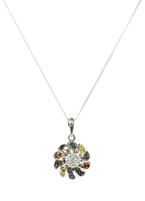 Lot 79 - A white gold diamond and fancy coloured diamond pendant