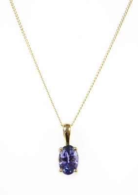 Lot 165 - A gold single stone tanzanite pendant