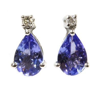 Lot 164 - A pair of white gold tanzanite and diamond stud earrings