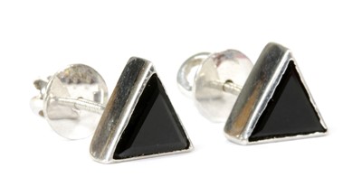 Lot 191 - A pair of 18ct white gold onyx stud earrings