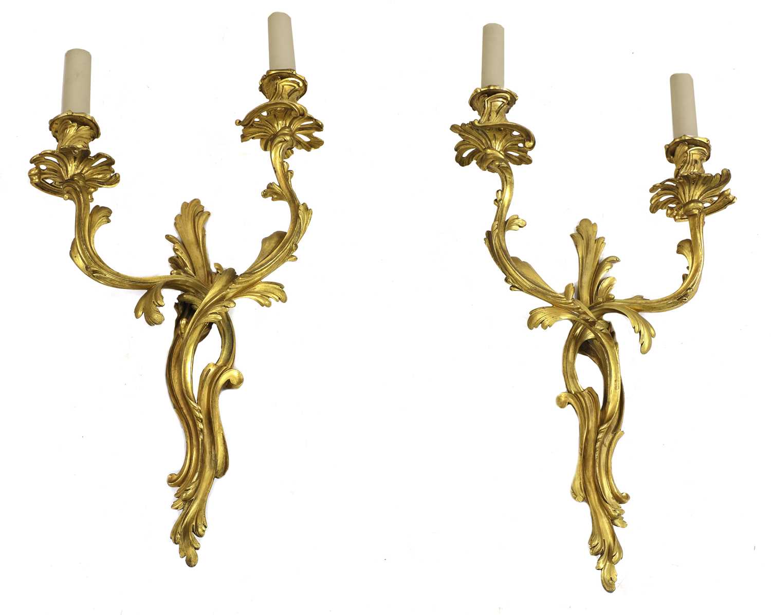 Lot 31 - A pair of French rococo-style gilt-bronze wall lights