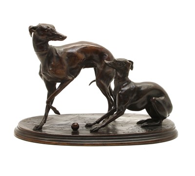 Lot 133 - A bronze group of two whippets