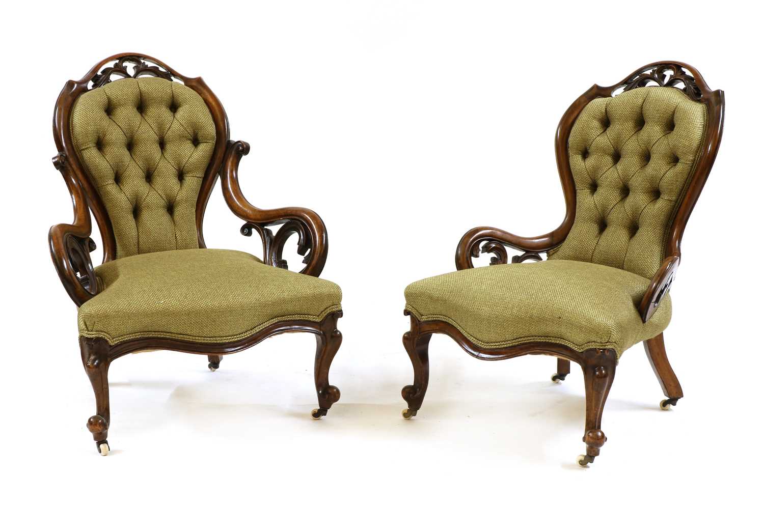 Lot 363 - A pair of Victorian walnut armchairs
