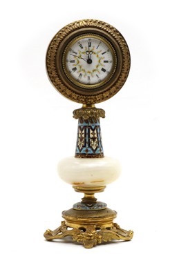 Lot 205 - A small late Victorian champleve enamel, ormolu and onyx clock