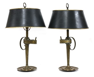 Lot 722 - A pair of Victorian brassed metal lacemaker's lamps