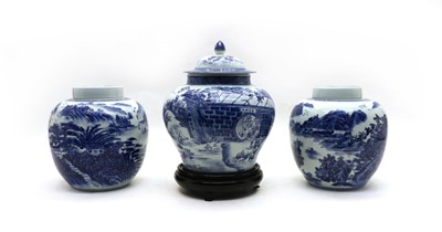 Lot 134 - A pair of Chinese blue and white ginger jars and covers