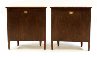 Lot 386 - A pair of walnut demilune three drawer commodes