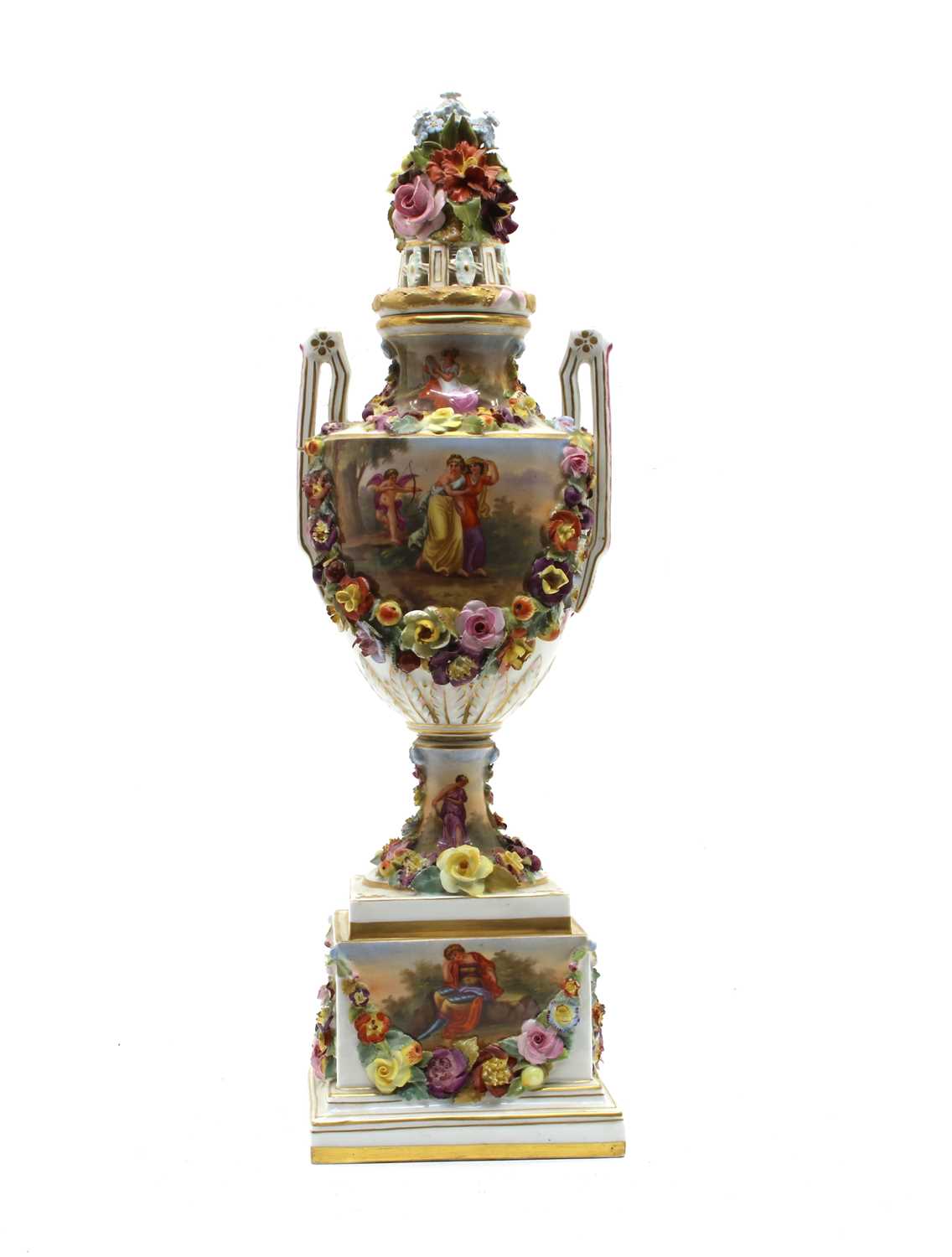Lot 205 - A Dresden porcelain pedestal vase and cover