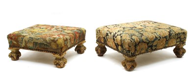 Lot 350 - A graduated pair of 19th century oak and parcel gilt footstools
