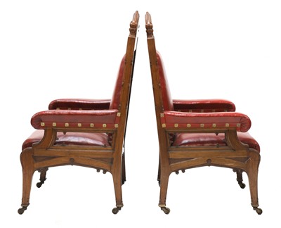 Lot 122 - A pair of large Victorian oak Gothic throne chairs