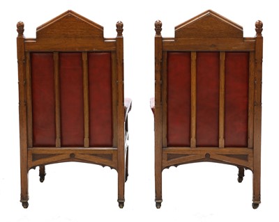 Lot 122 - A pair of large Victorian oak Gothic throne chairs