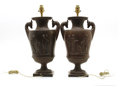 Lot 156 - A pair of 'bronzed' classical urn table lights