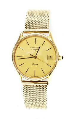 Lot 481 - A gentlemen's 9ct gold Longines quartz watch, c.1980
