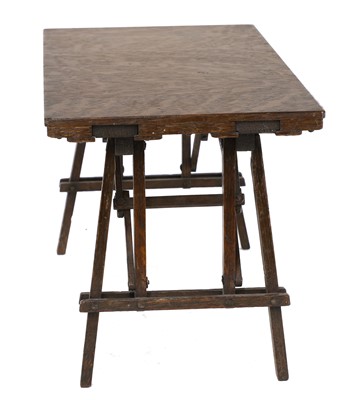 Lot 743 - An oak apprentice piece trestle table